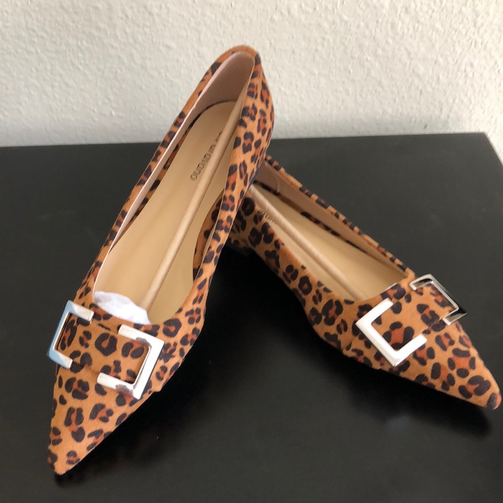 C.Paravano Brown Animal Print Flats with Silver Buckle Size 8